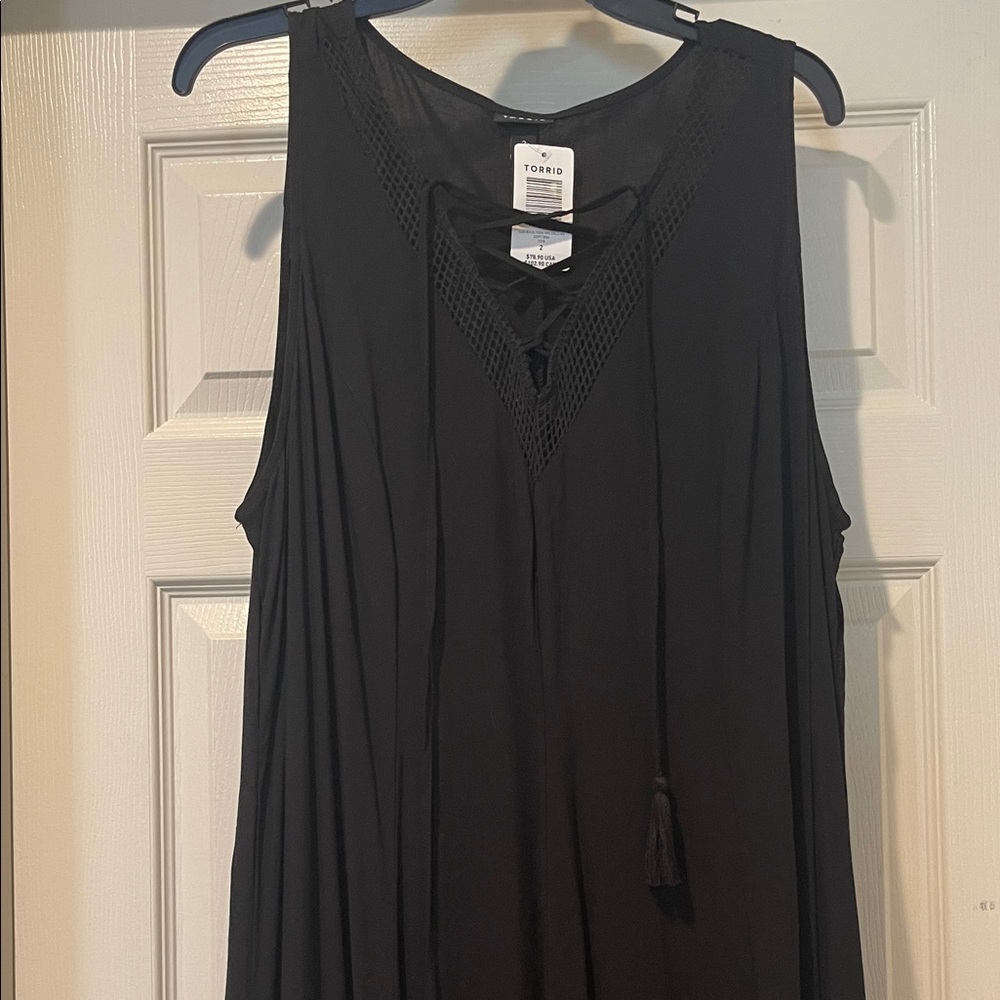 NWT LBD Jet Black Boho Flowy Effortless Beach Modern Tank Midi Dress Size 18-20